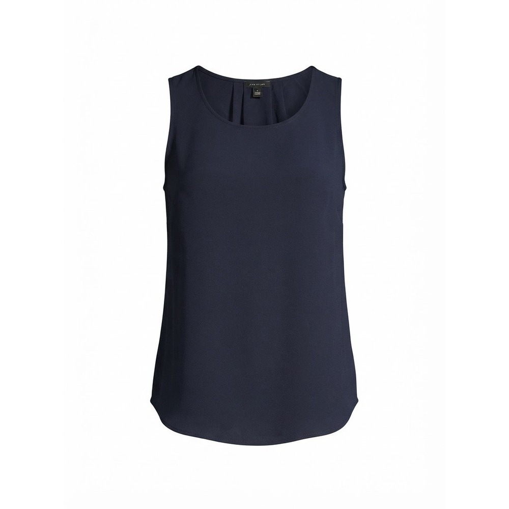 Tank Top Women Large Navy Blue Pleated Back Sleeveless Good